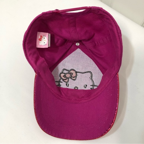 Hello Kitty Sanrio Glitter Stars Hot Pink Black Hat Cap Adjustable Youth Teen - Picture 11 of 13